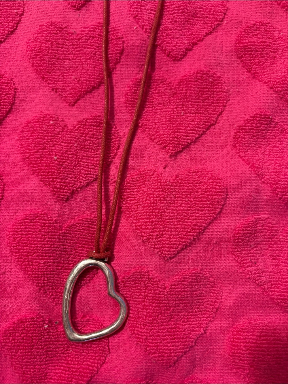 Sterling-Style Open Heart Pendant on a red cord